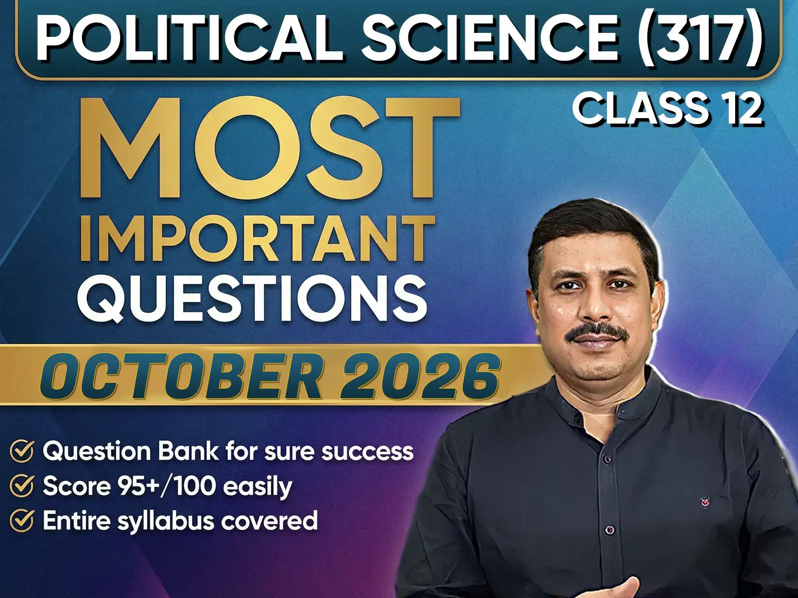 NIOS CLASS 12 Political Science (317) Important Question English Medium | October 2026